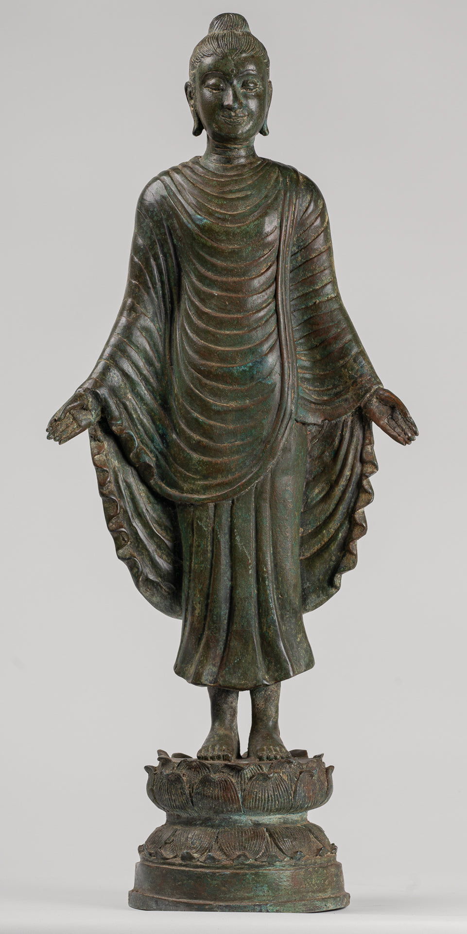 Indian Buddha Statue - Antique Gandhara Style Bronze Standing Buddha Statue - 70cm/28"
