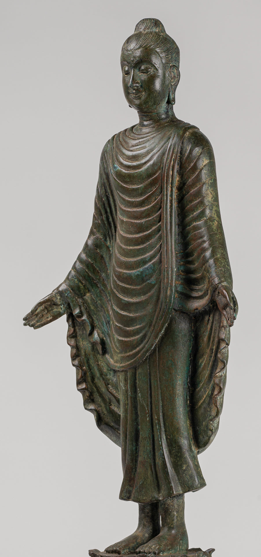 Indian Buddha Statue - Antique Gandhara Style Bronze Standing Buddha Statue - 70cm/28"