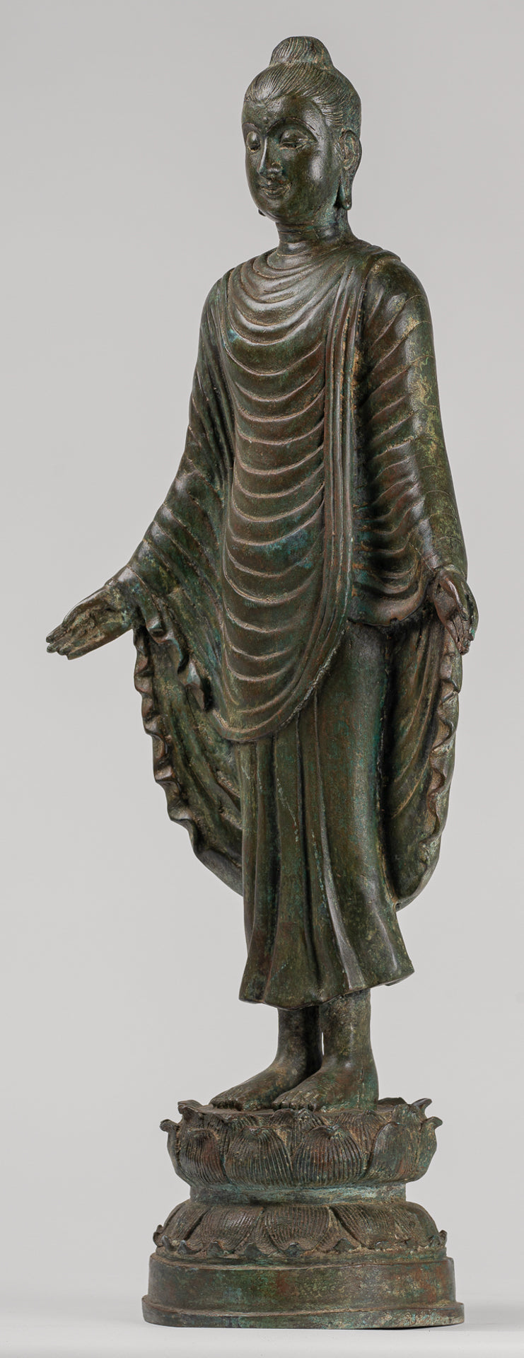 Indian Buddha Statue - Antique Gandhara Style Bronze Standing Buddha Statue - 70cm/28"