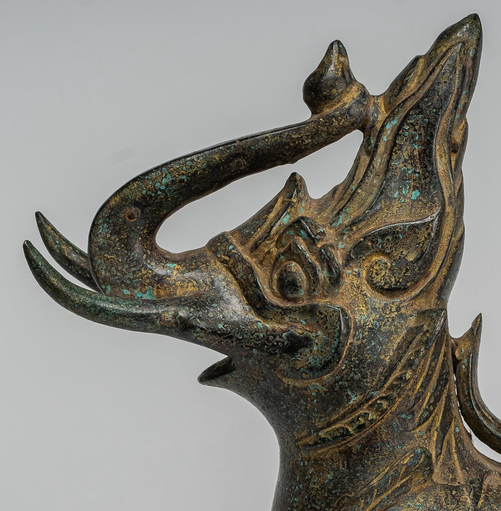 Antique Burmese Style Bronze Standing Chinthe Guardian Temple Lion - 29cm/12"