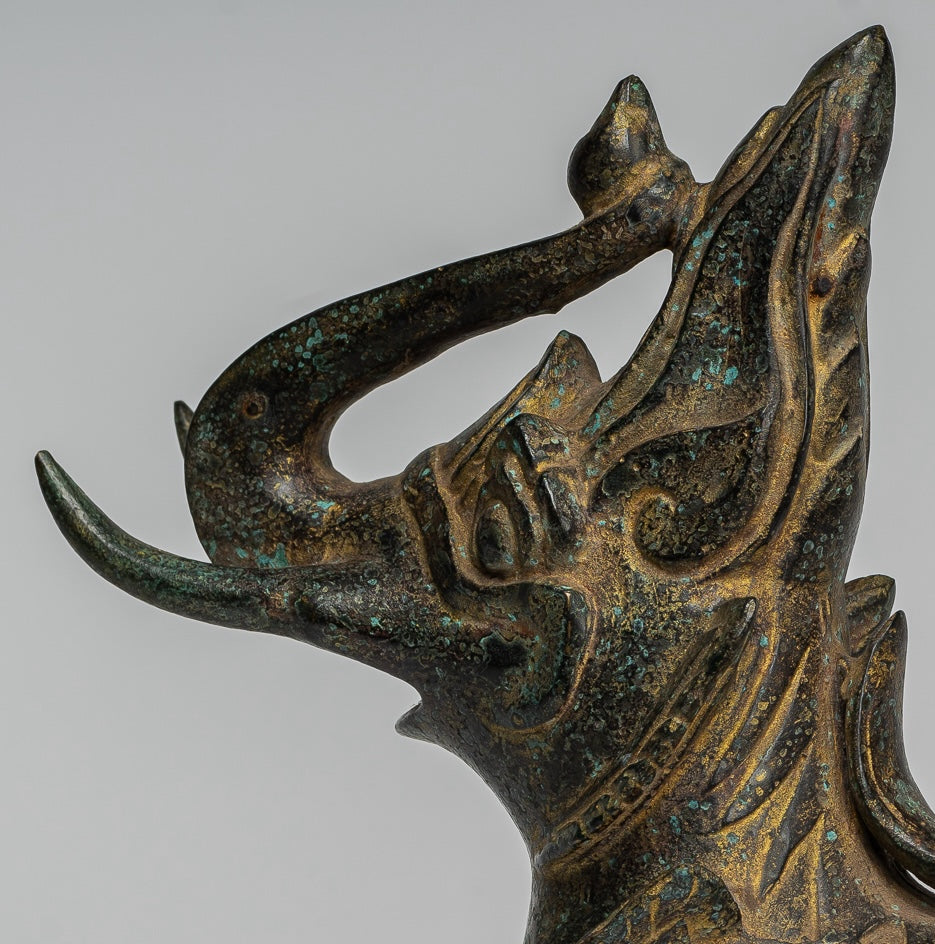 Antique Burmese Style Bronze Standing Chinthe Guardian Temple Lion - 29cm/12"