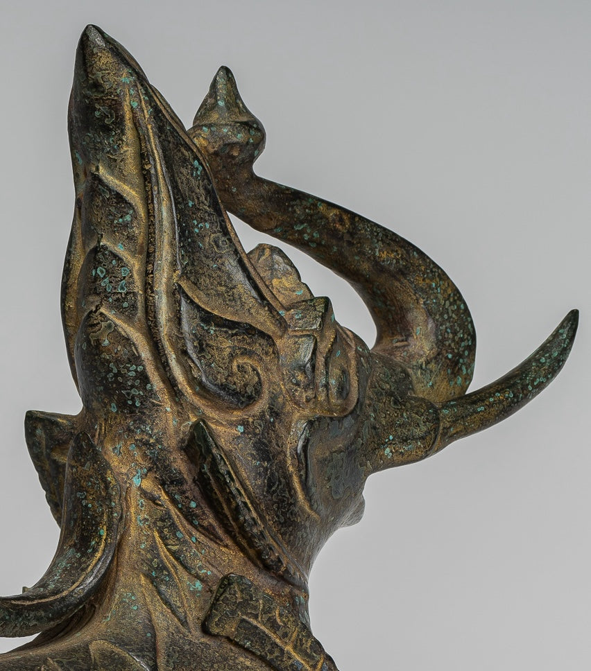 Antique Burmese Style Bronze Standing Chinthe Guardian Temple Lion - 29cm/12"