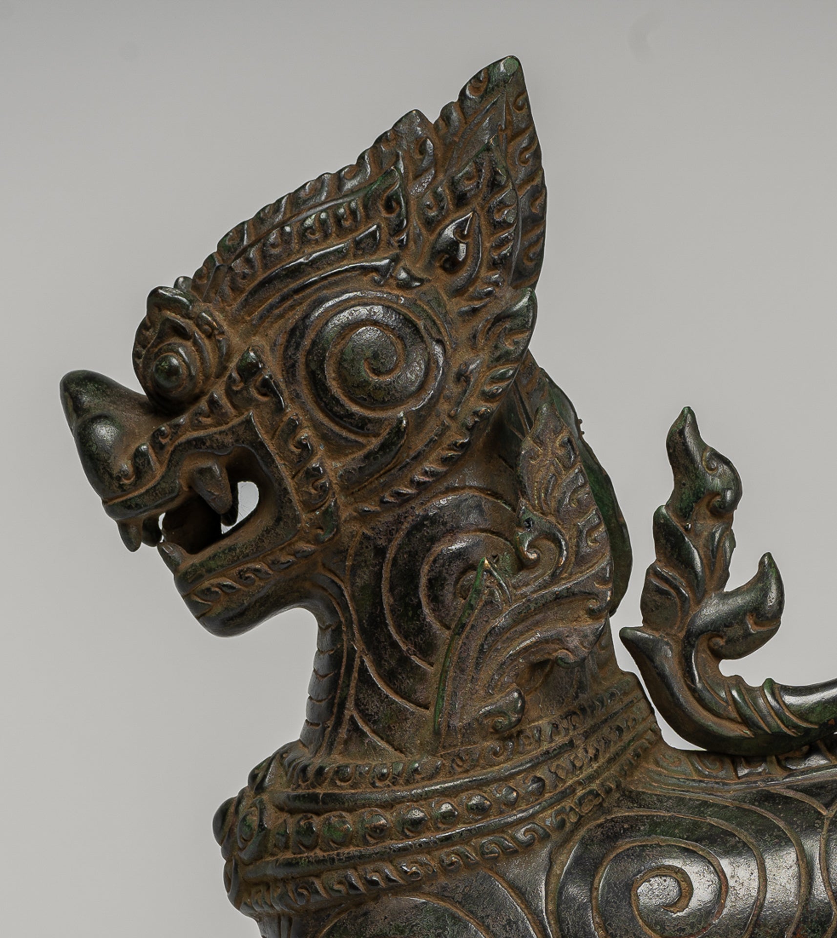 Antique Burmese Style Bronze Standing Chinthe Guardian Temple Lion - 34cm/14"