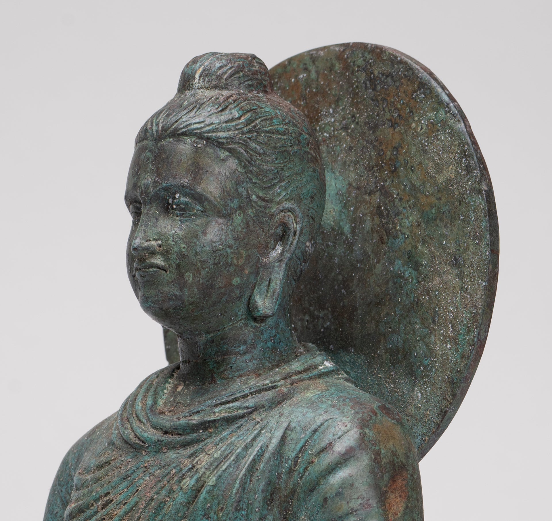 Indian Buddha Statue - Antique Gandhara Style Bronze Protection Buddha Statue - 35cm/14"