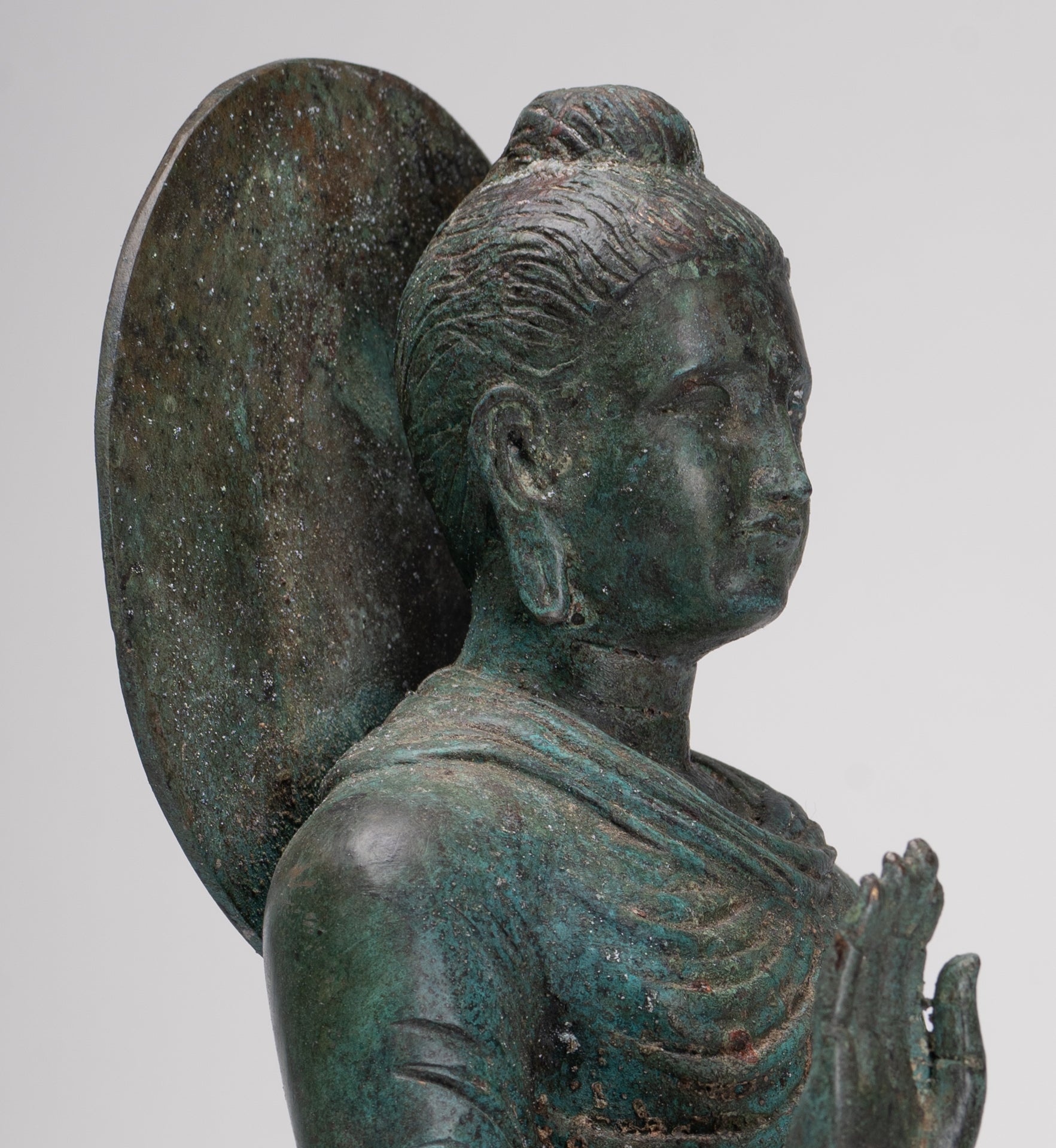 Indian Buddha Statue - Antique Gandhara Style Bronze Protection Buddha Statue - 35cm/14"