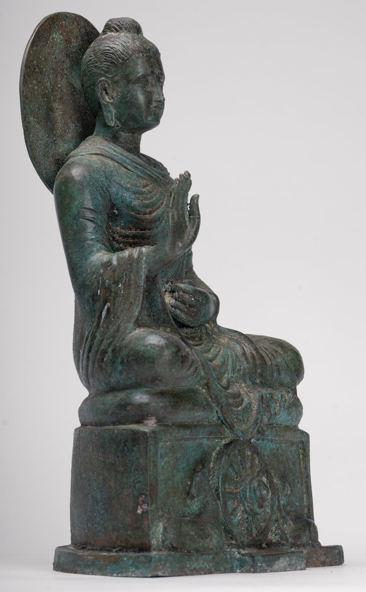 Indian Buddha Statue - Antique Gandhara Style Bronze Protection Buddha Statue - 35cm/14"