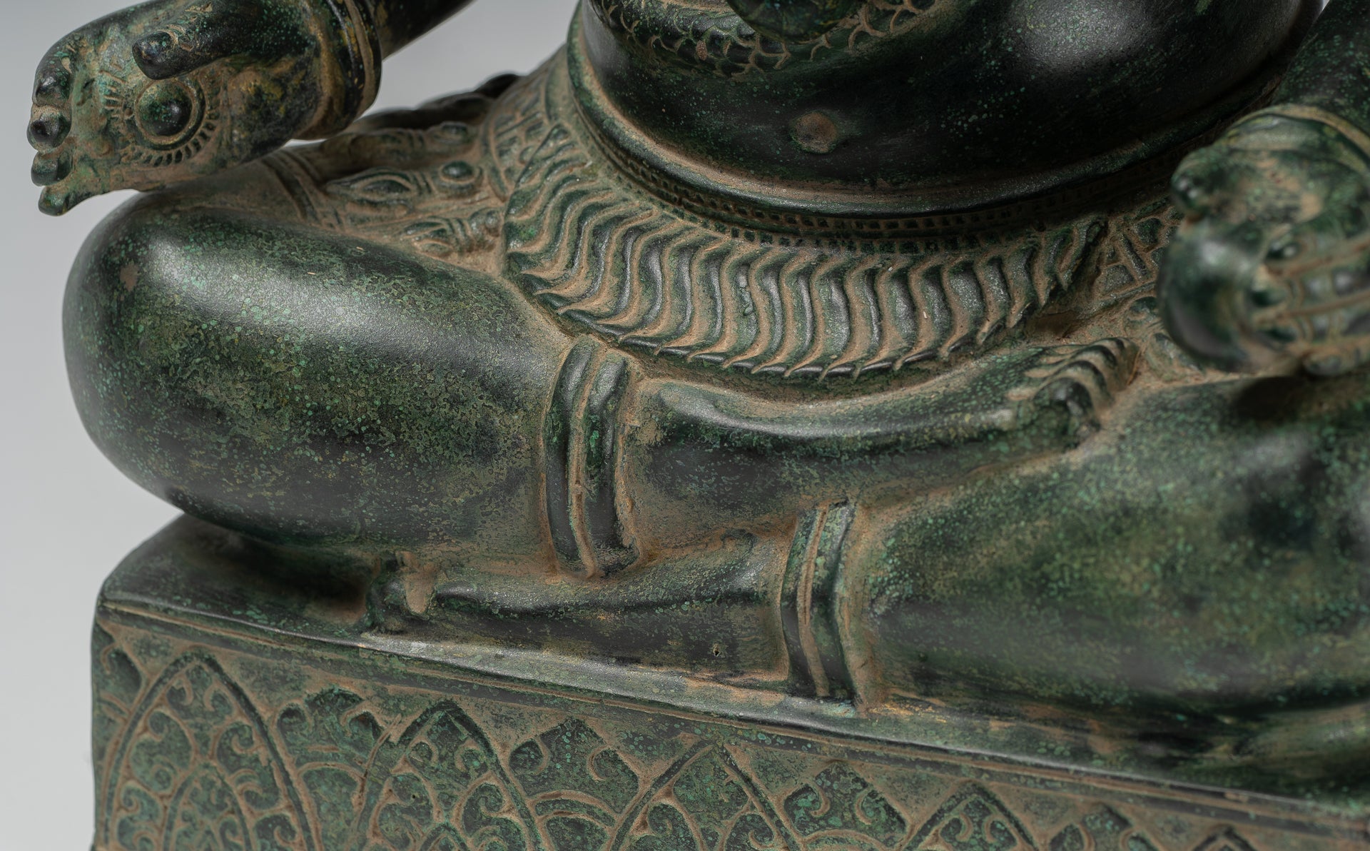 Ganesha Statue - Antique Khmer Style Angkor Wat Bronze Seated Four Arm Ganesh Statue - 40cm/16"