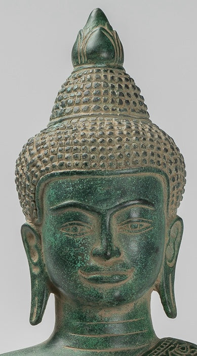 Buddha Statue - Antique Khmer Style Bronze Seated Amitabha Meditation Buddha Statue - 44cm/18"