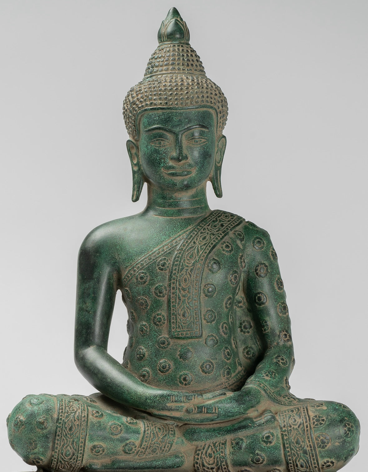 Buddha Statue - Antique Khmer Style Bronze Seated Amitabha Meditation Buddha Statue - 44cm/18"