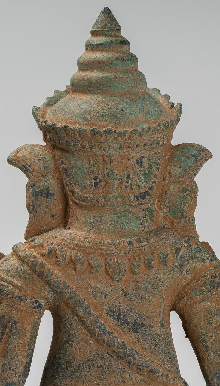 Ganesh Statue - Antique Khmer Style Bronze Mounted Verdigris Ganesha Statue - 39cm/16"