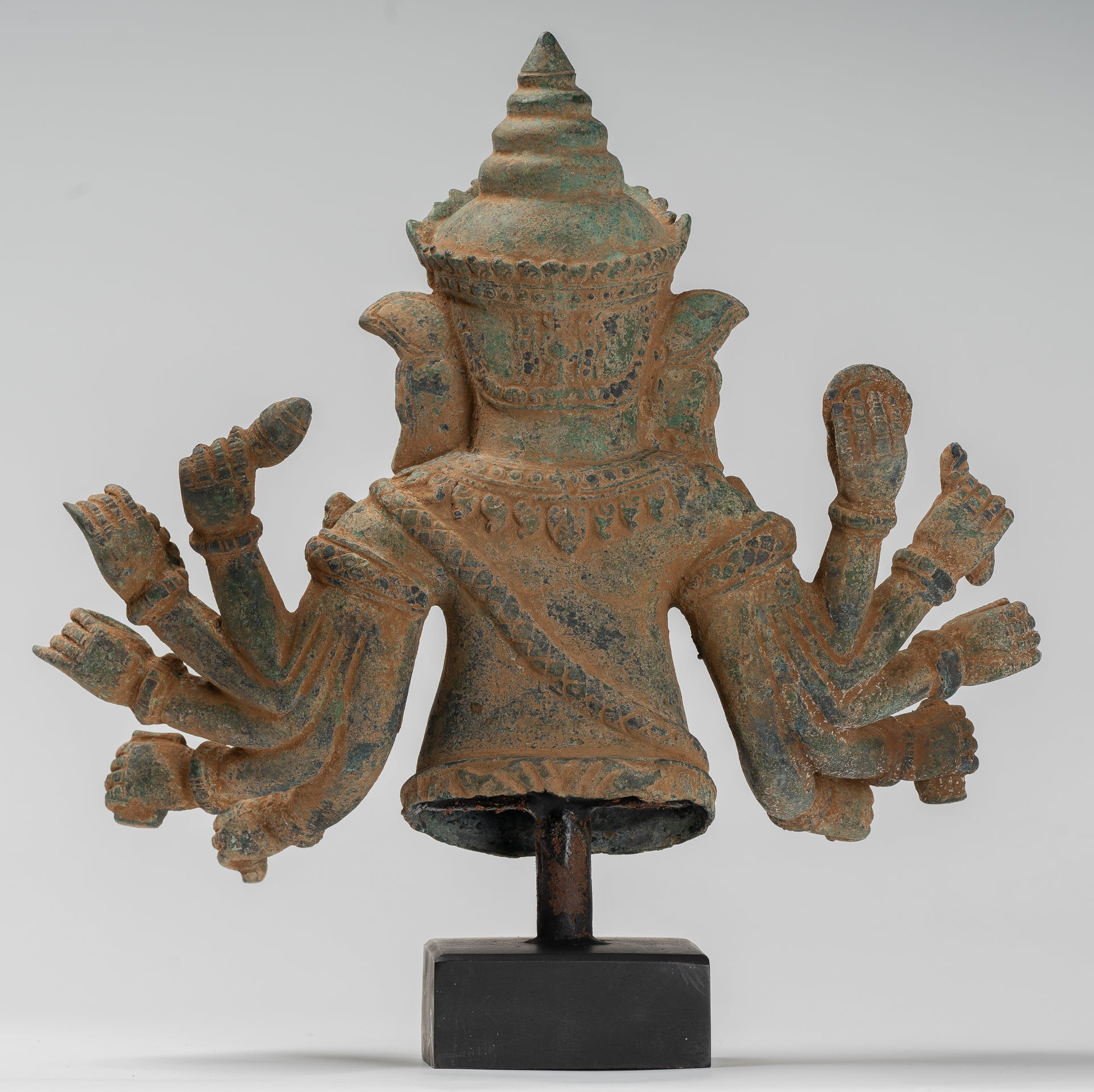 Ganesh Statue - Antique Khmer Style Bronze Mounted Verdigris Ganesha Statue - 39cm/16"