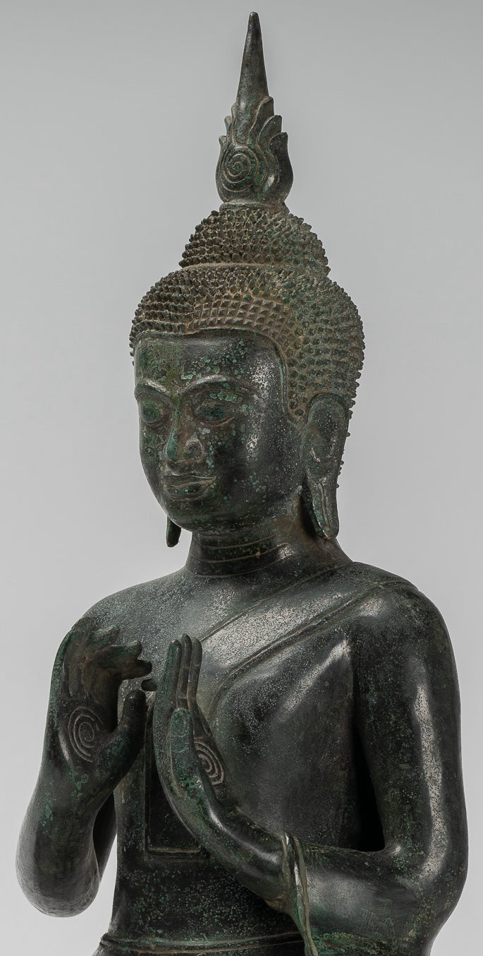 Buddha - Antique Khmer Style Bronze Seated Double Teaching Buddha Statue - 50cm/20"
