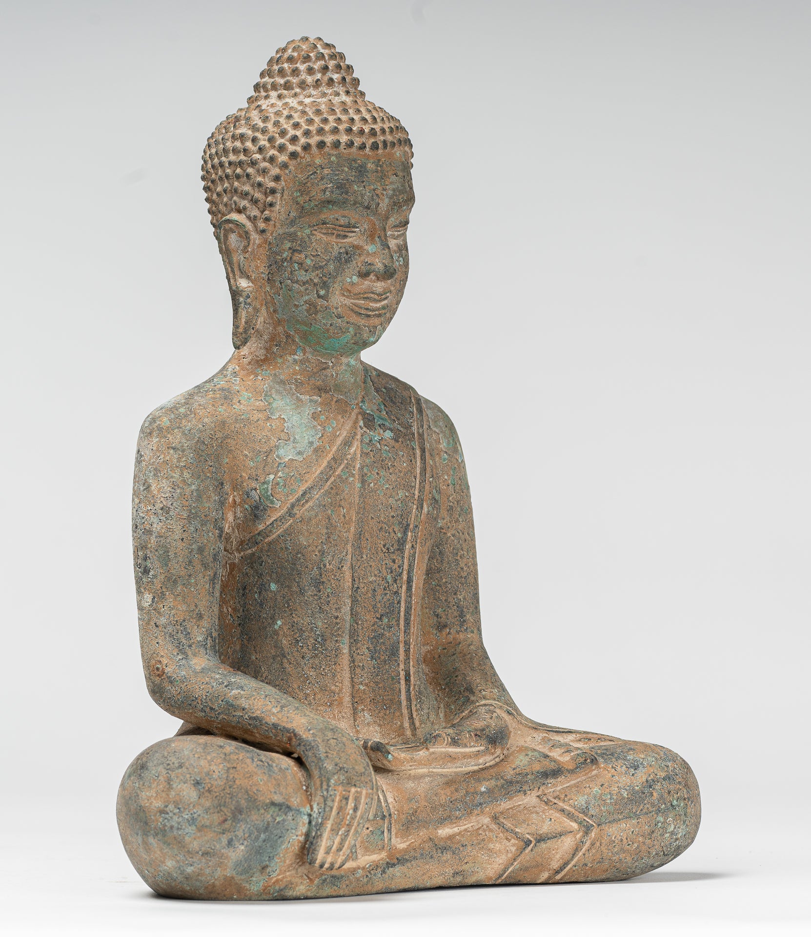 Buddha Statue - Antique Thai Style Bronze Seated Enlightenment Buddha Statue - 26cm/10"