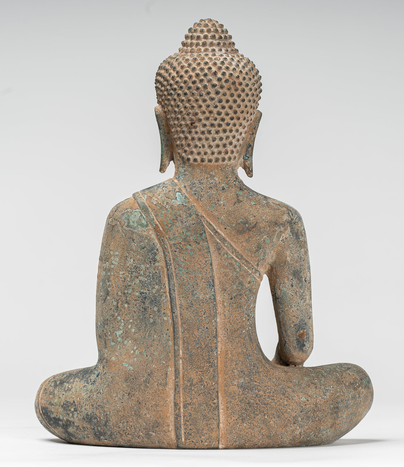 Buddha Statue - Antique Thai Style Bronze Seated Enlightenment Buddha Statue - 26cm/10"