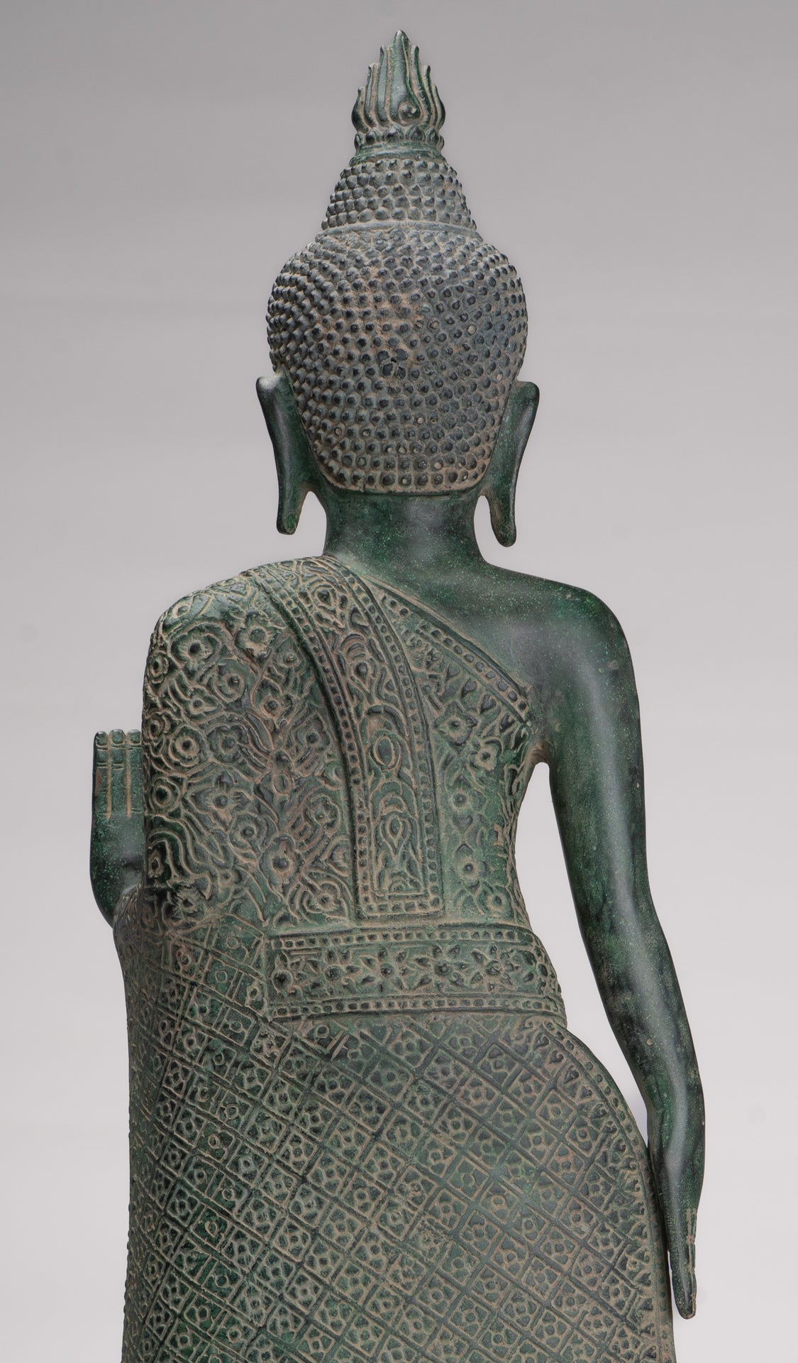 Buddha Statue - Antique Khmer Style Bronze Standing Abhaya Protection Buddha Statue - 64cm/26"