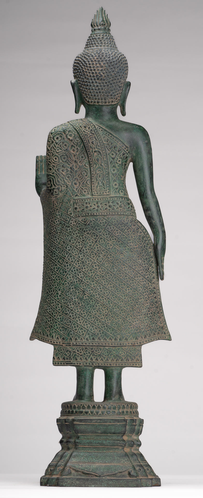 Buddha Statue - Antique Khmer Style Bronze Standing Abhaya Protection Buddha Statue - 64cm/26"