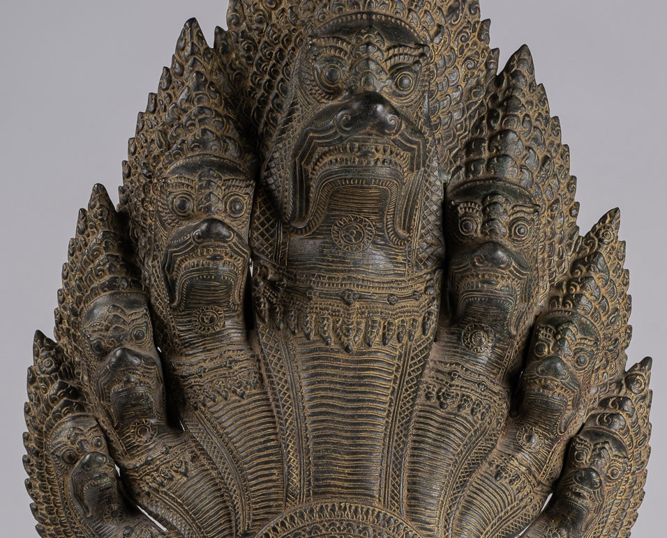 Naga Statue - Antique Khmer Style Bronze Protective Naga, Snake or Serpent Statue - 92cm/37"