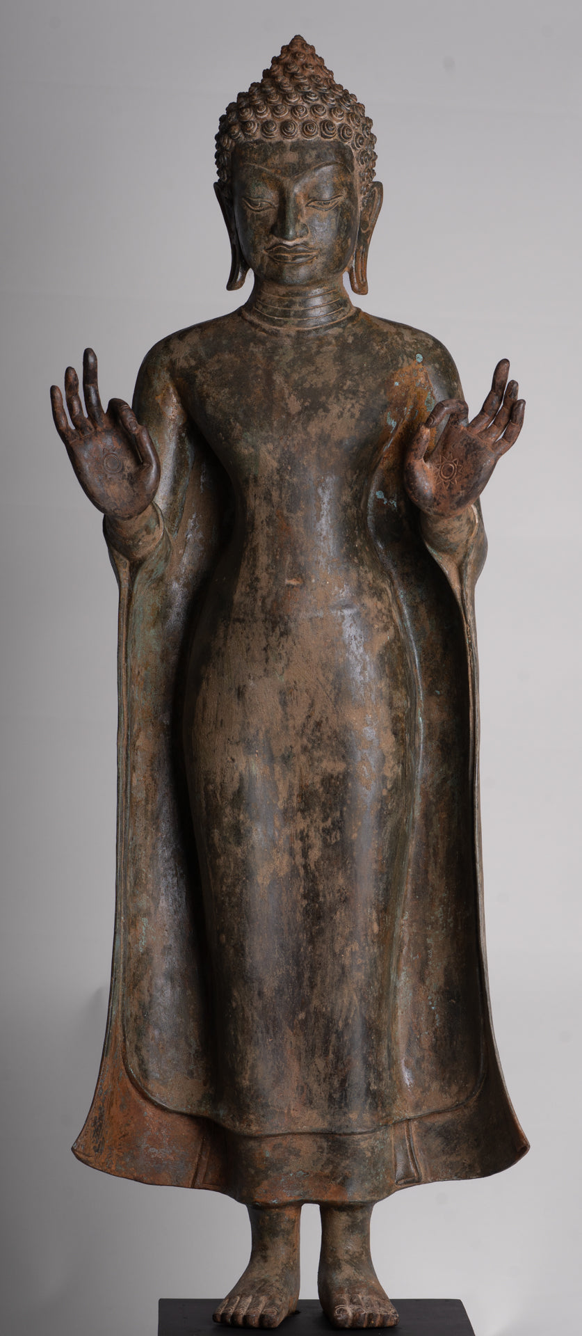 Buddha Statue - Antique Thai Style Standing Bronze Teaching Dvaravati Buddha Statue - 101cm/40" Tall