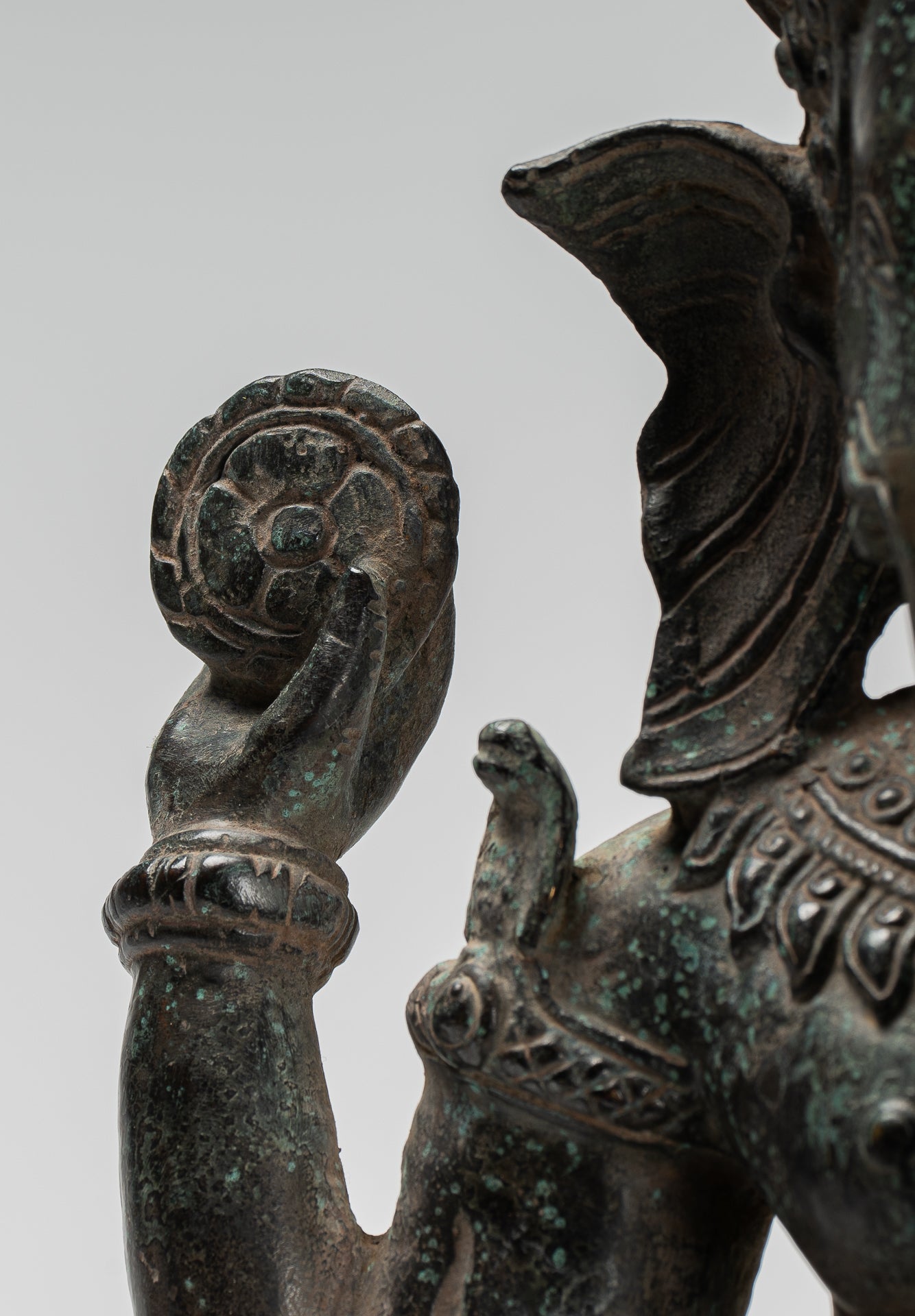 Ganesha Statue - Antique Khmer Style Baphuon Bronze Seated Four Arm Ganesh Statue - 33cm/13"