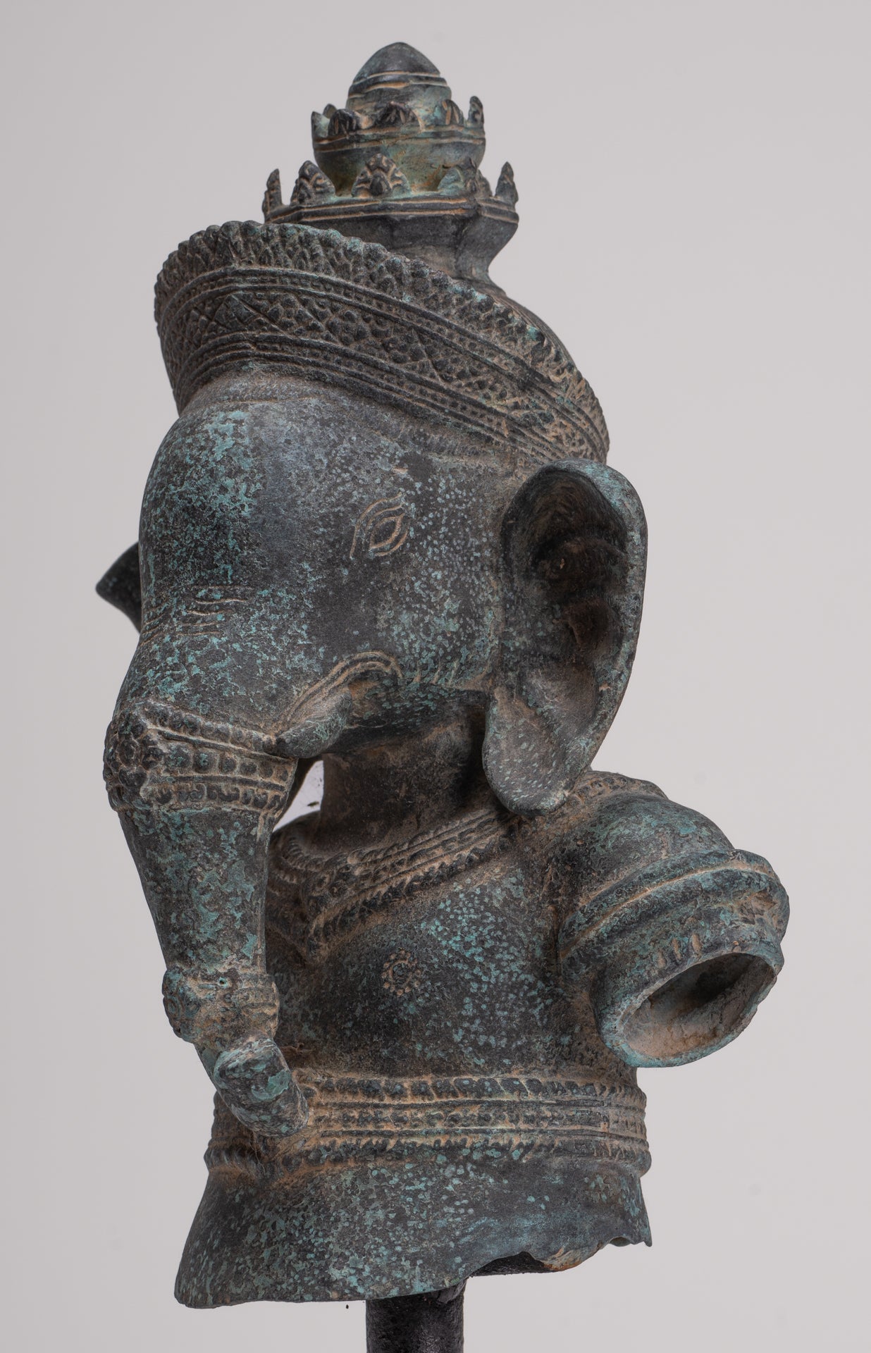 Ganesha Statue - Antique Khmer Style Mounted Bronze Banteay Srei Ganesha Statue - 37cm/15"