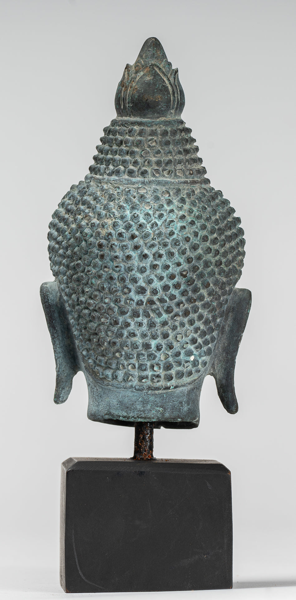 Buddha Statue - Antique Khmer Style Bronze Lotus Flower Buddha Head - 22cm/9"