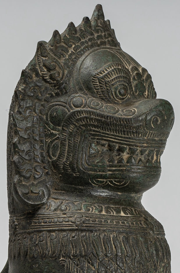 Temple Lion - Antique Khmer Style Bronze Standing Temple Guardian or Lion - 40cm/16"