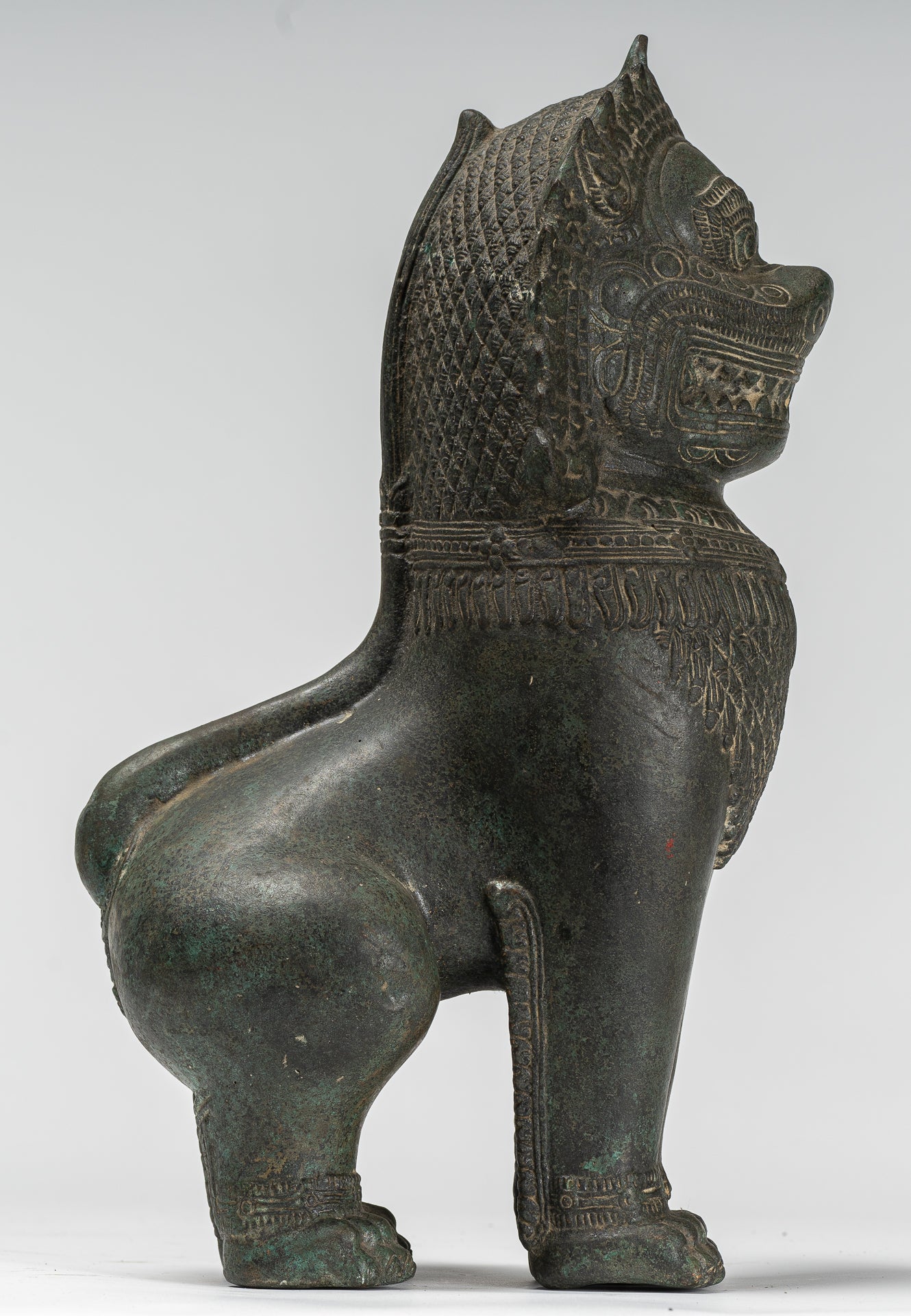 Temple Lion - Antique Khmer Style Bronze Standing Temple Guardian or Lion - 40cm/16"