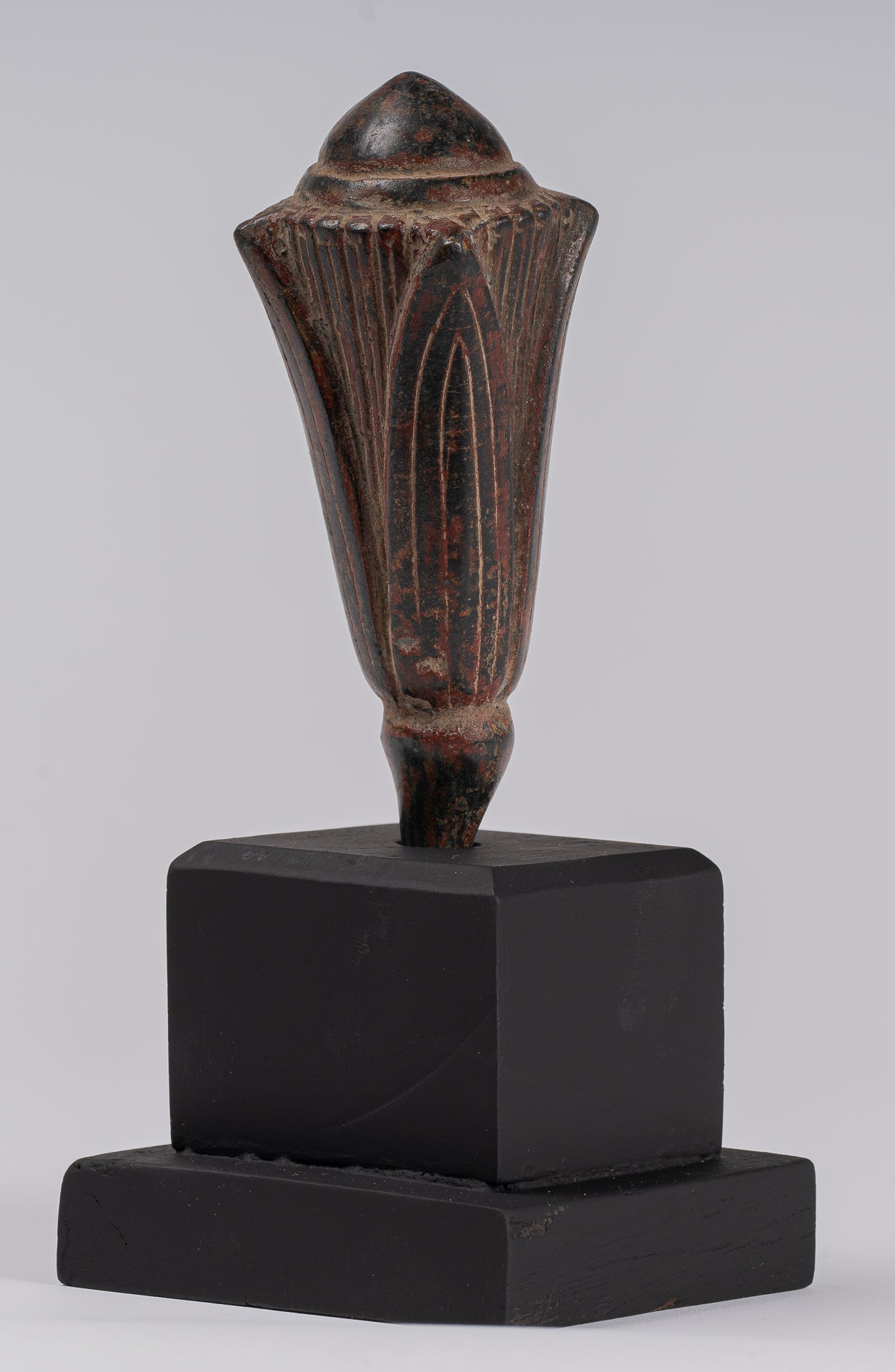 Mounted Antique Khmer Style Bronze Lotus Bud - 22cm/9"