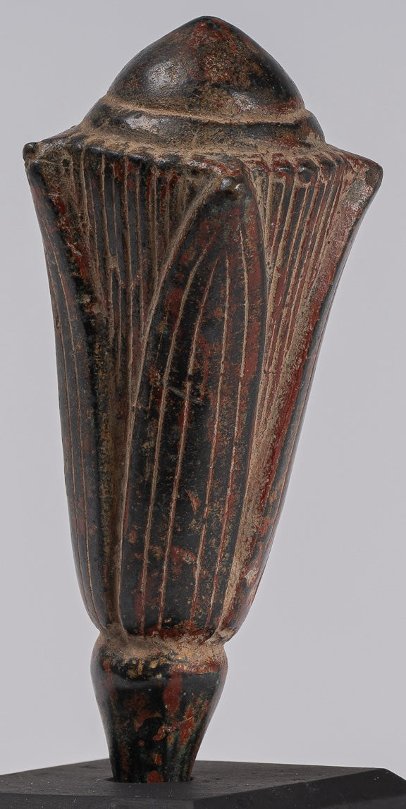 Mounted Antique Khmer Style Bronze Lotus Bud - 22cm/9"