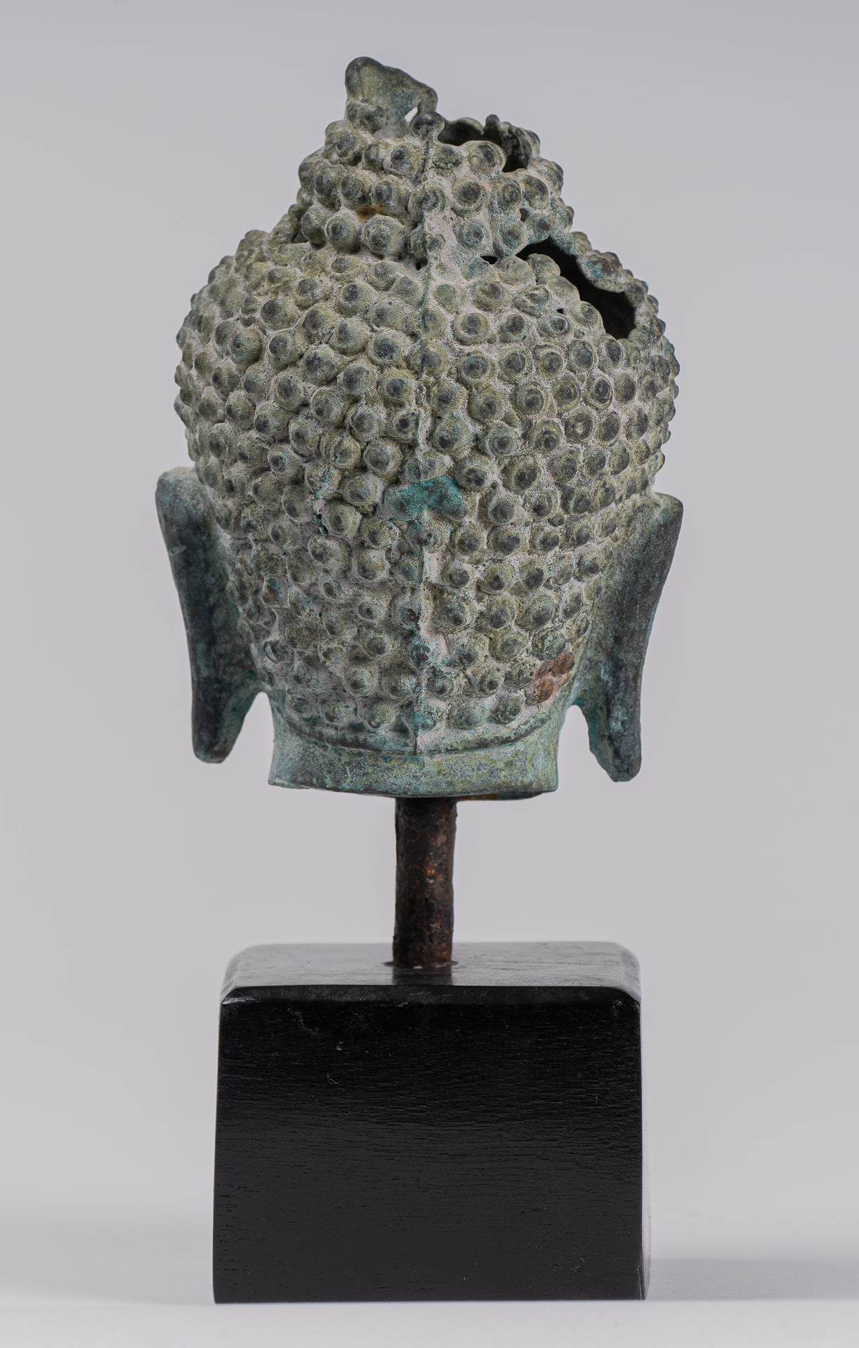 Buddha Statue - Antique Khmer Style Bronze Lotus Flower Buddha Head - 20cm/8"