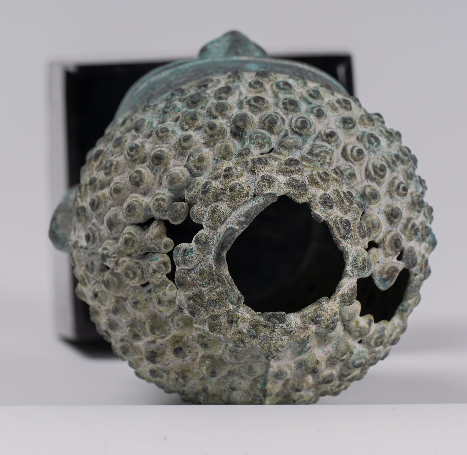 Buddha Statue - Antique Khmer Style Bronze Lotus Flower Buddha Head - 20cm/8"