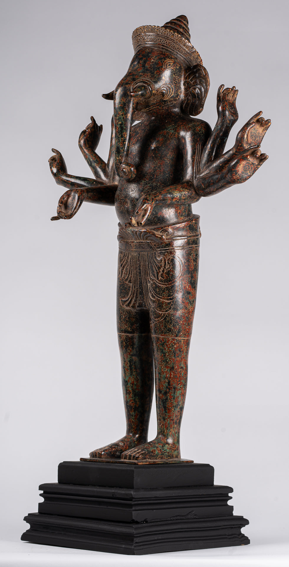 Ganesha Statue - Antique Khmer Style Mounted Standing Bronze Angkor Wat Ganesha Statue - 87cm/35"