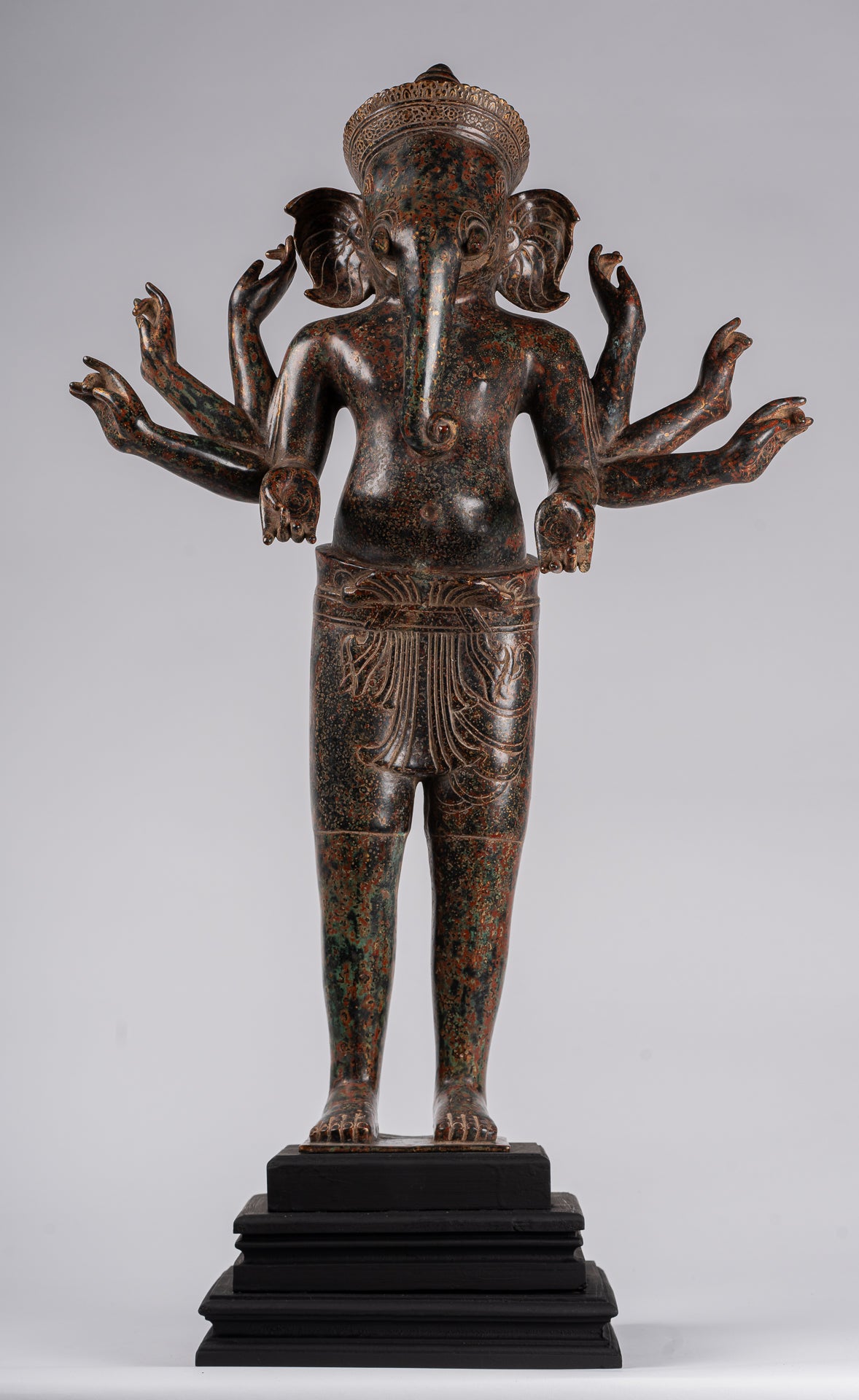 Ganesha Statue - Antique Khmer Style Mounted Standing Bronze Angkor Wat Ganesha Statue - 87cm/35"