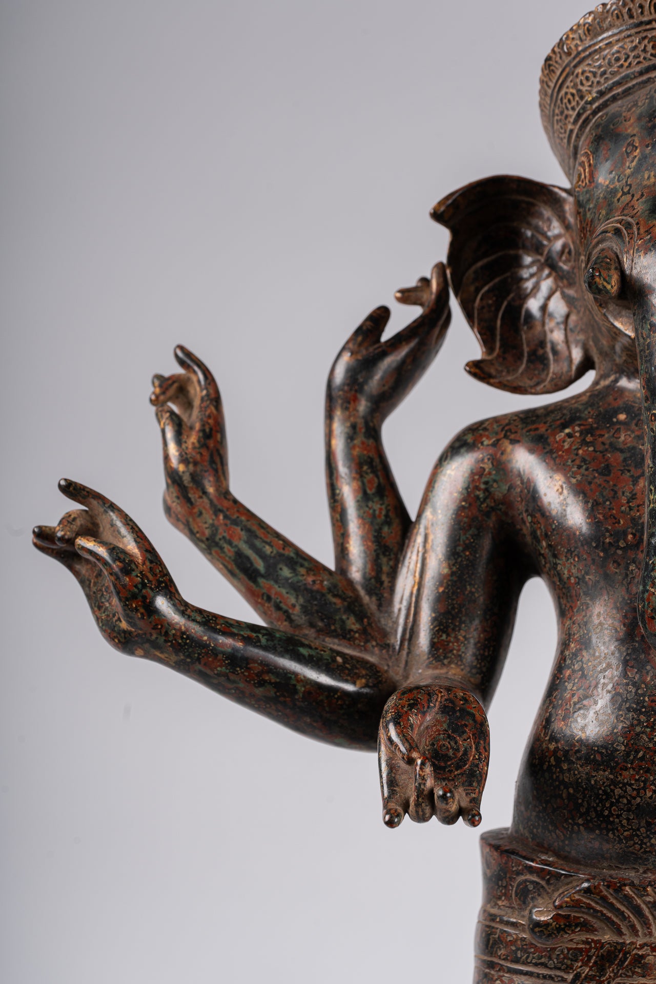 Ganesha Statue - Antique Khmer Style Mounted Standing Bronze Angkor Wat Ganesha Statue - 87cm/35"