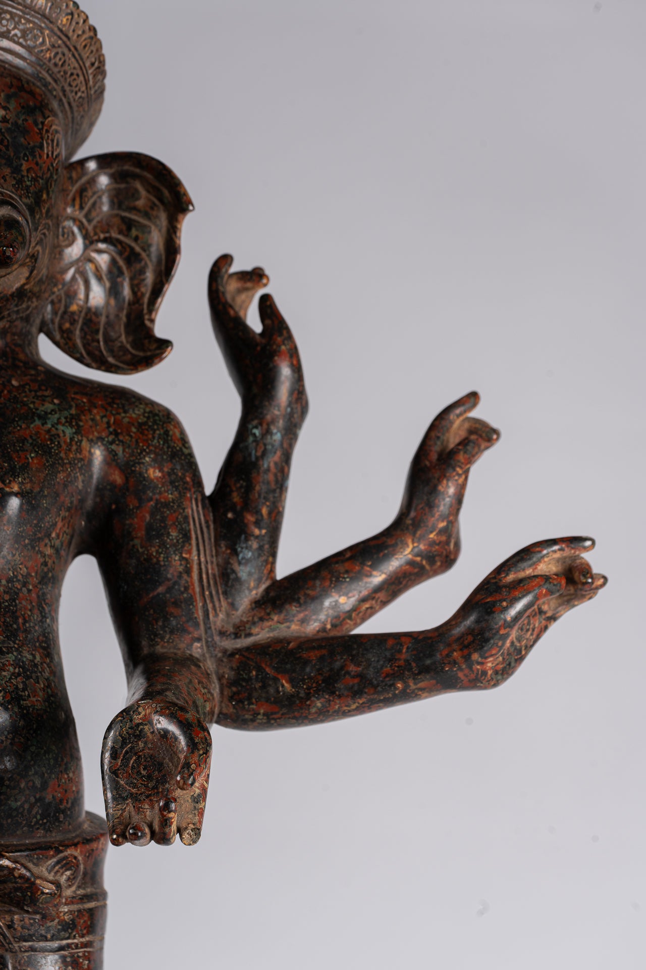 Ganesha Statue - Antique Khmer Style Mounted Standing Bronze Angkor Wat Ganesha Statue - 87cm/35"