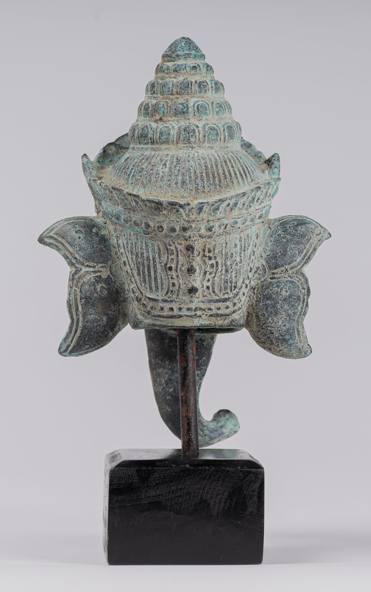 Elephant - Antique Khmer Style Mounted Bronze Bayon Style Elephant Statue - 25cm/10" Tall