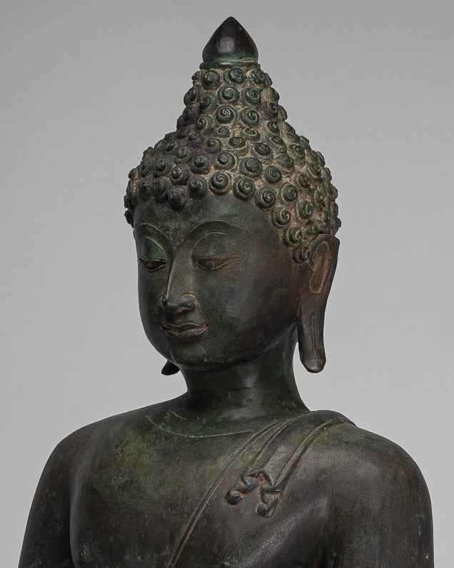Large Buddha Statue - Antique Thai Style Bronze Chiang Saen Enlightenment Buddha Statue - 80cm/32"