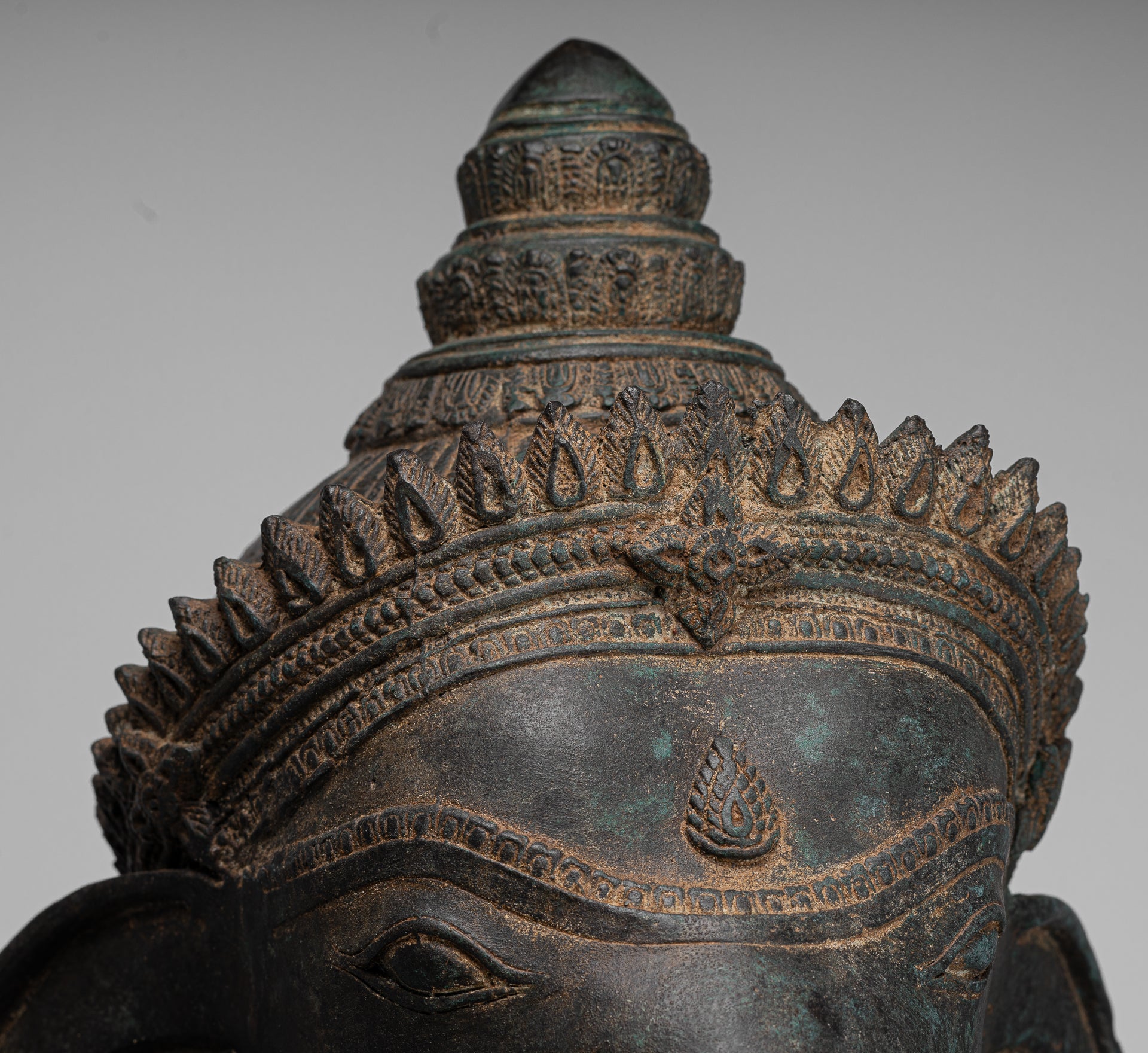 Ganesha Statue - Antique Thai Style Bronze Seated 4-Arm Ganesha Statue - 85cm/34"