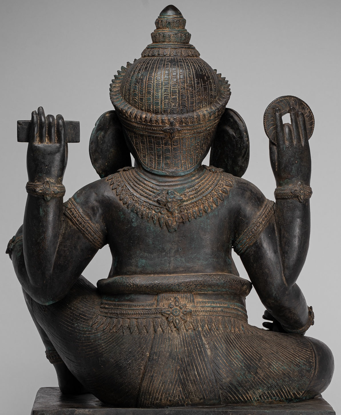 Ganesha Statue - Antique Thai Style Bronze Seated 4-Arm Ganesha Statue - 85cm/34"
