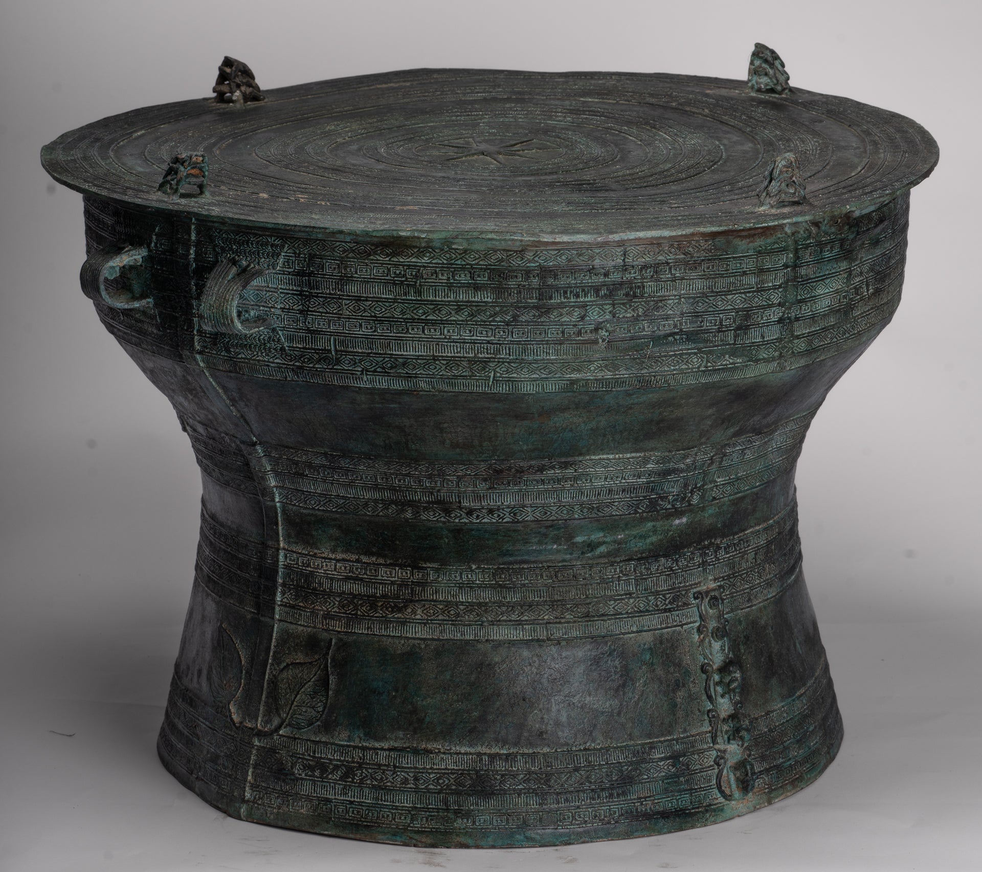 Vietnamese Rain Drum - Antique Vietnamese Style Bronze Free Standing Frog Rain Drum - 43cm/17"