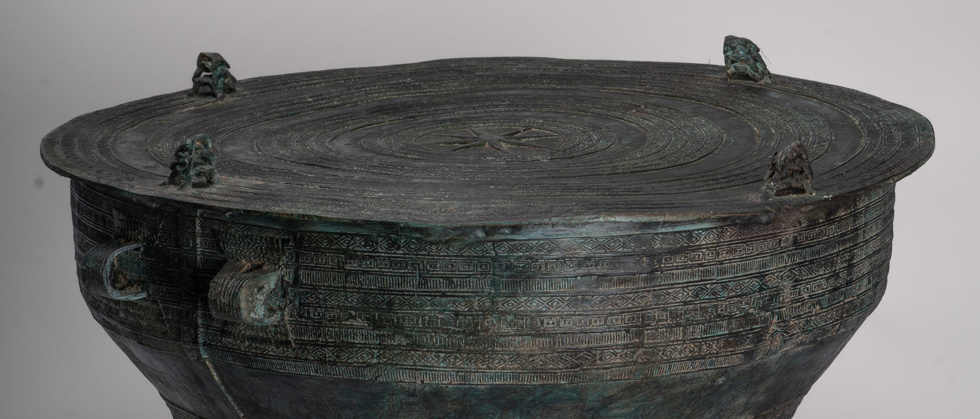 Vietnamese Rain Drum - Antique Vietnamese Style Bronze Free Standing Frog Rain Drum - 43cm/17"