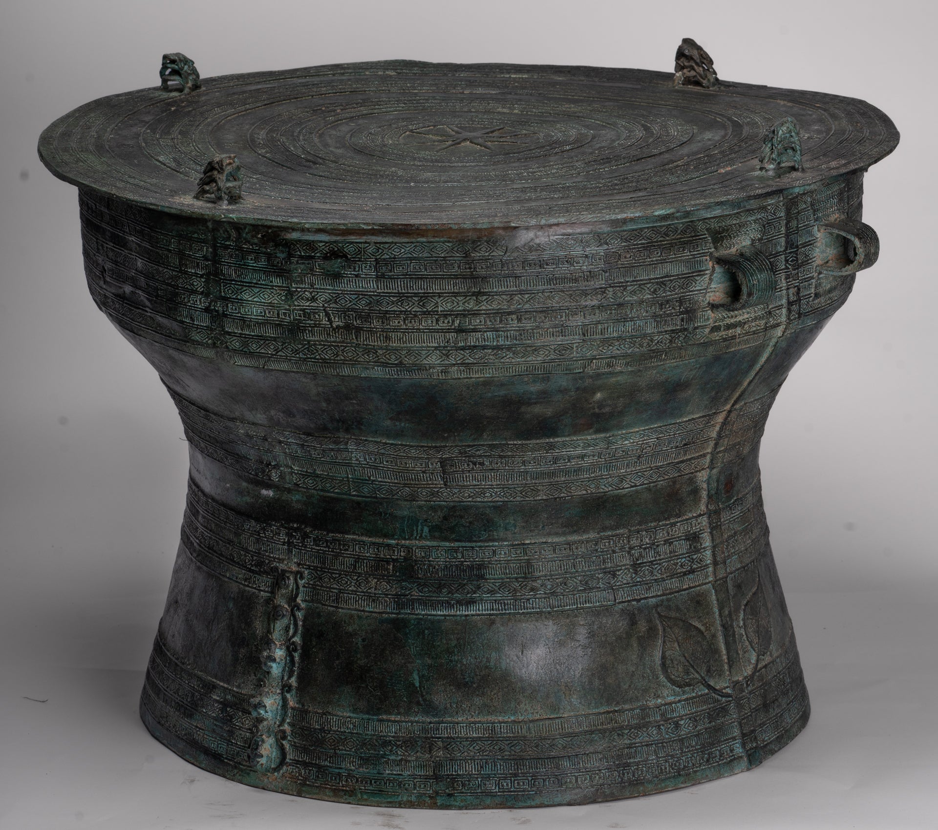 Vietnamese Rain Drum - Antique Vietnamese Style Bronze Free Standing Frog Rain Drum - 43cm/17"