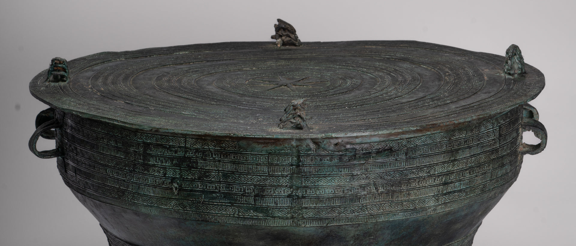 Vietnamese Rain Drum - Antique Vietnamese Style Bronze Free Standing Frog Rain Drum - 43cm/17"