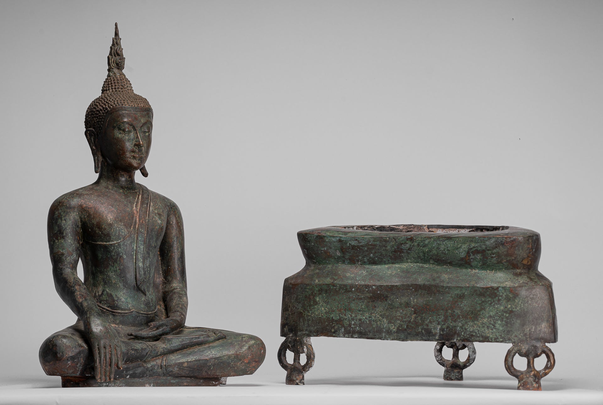 Buddha Statue - Antique U Thong Style Bronze Enlightenment Buddha Statue - 88cm/35"