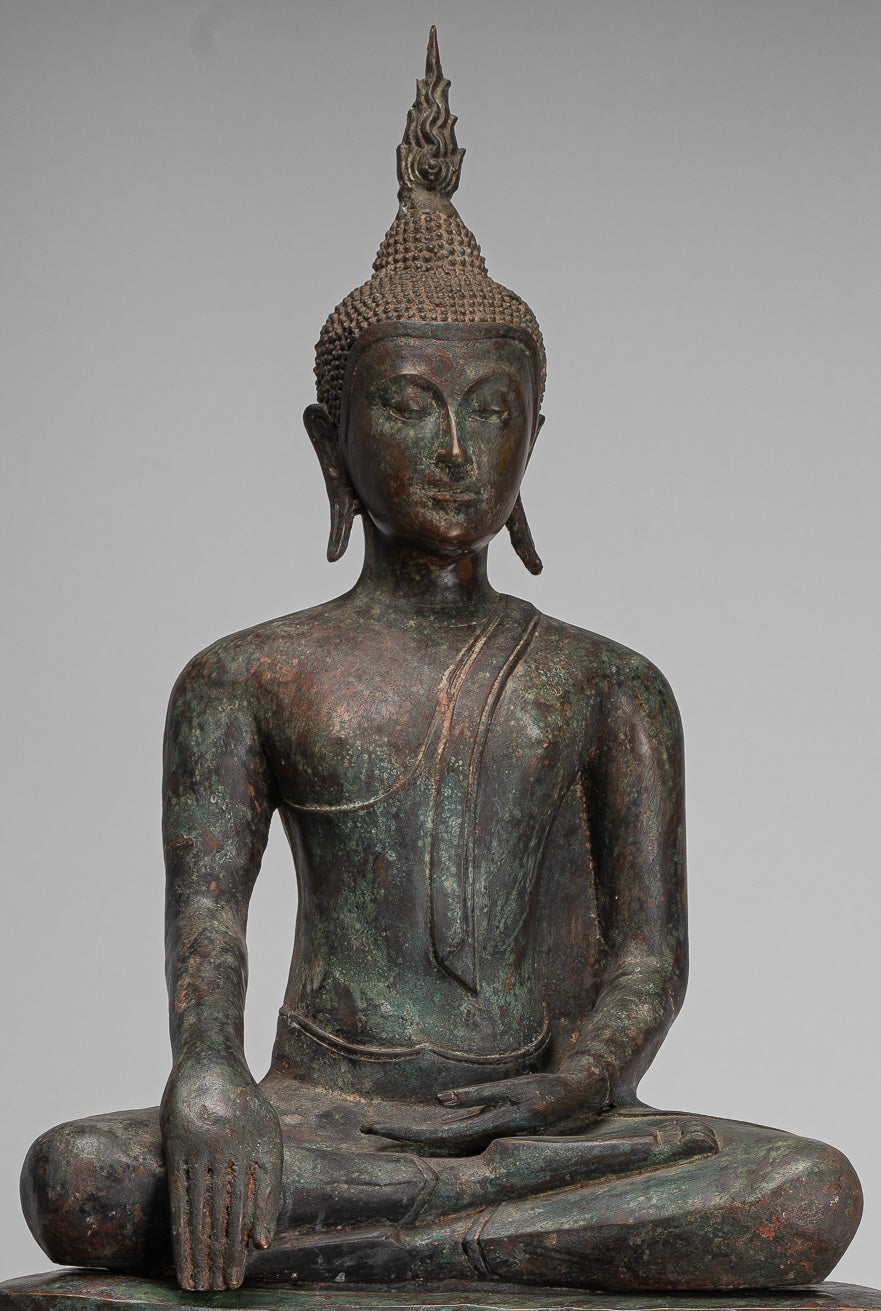 Buddha Statue - Antique U Thong Style Bronze Enlightenment Buddha Statue - 88cm/35"