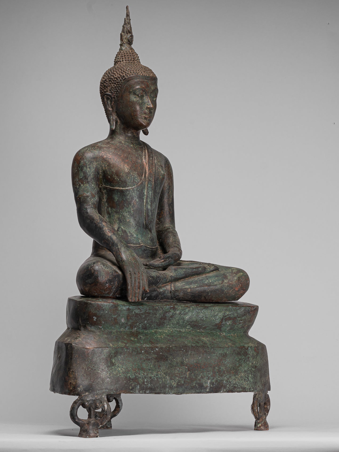 Buddha Statue - Antique U Thong Style Bronze Enlightenment Buddha Statue - 88cm/35"