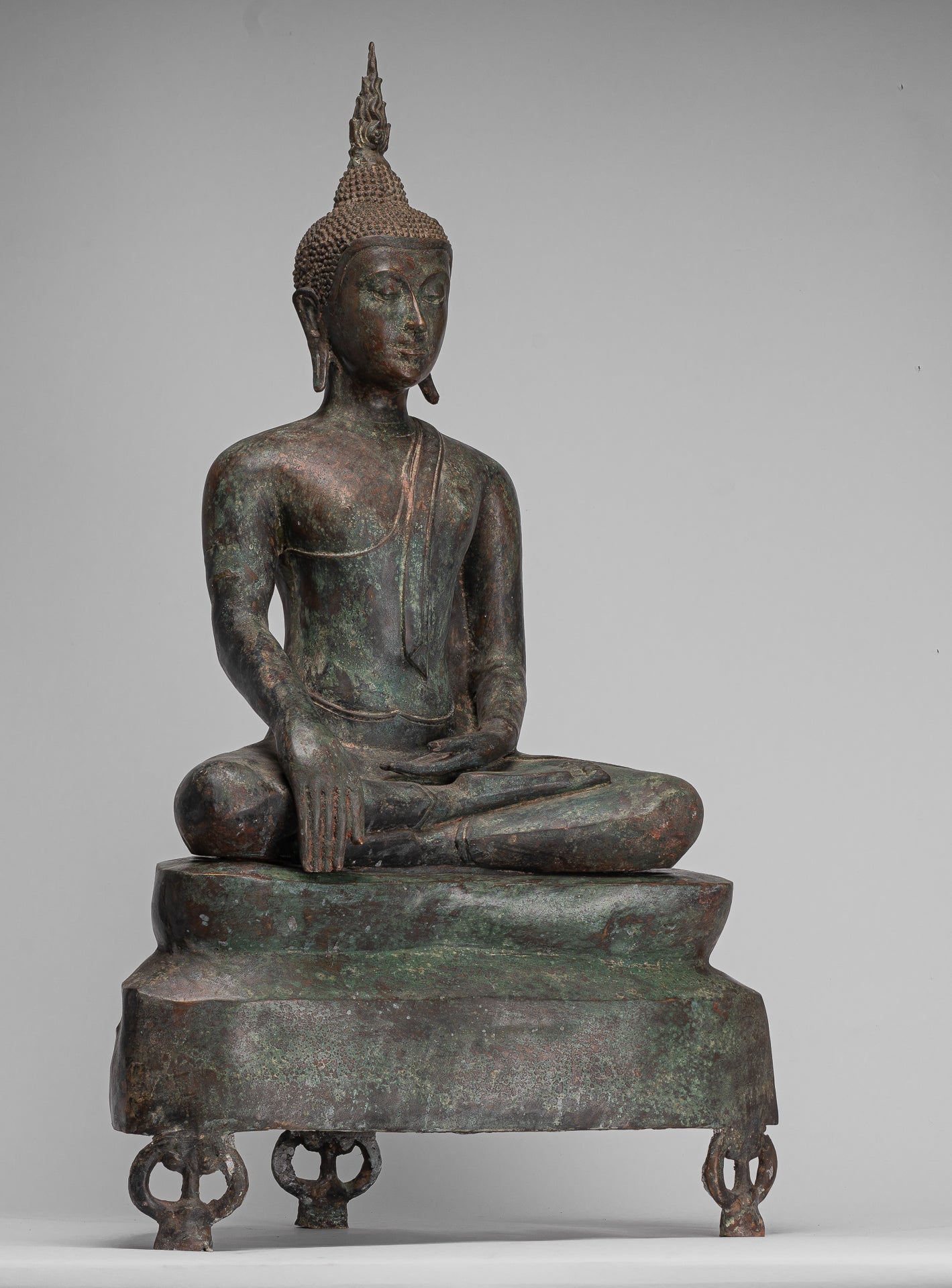 Buddha Statue - Antique U Thong Style Bronze Enlightenment Buddha Statue - 88cm/35"