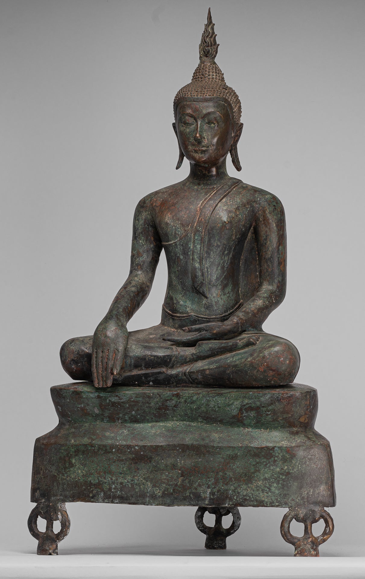 Buddha Statue - Antique U Thong Style Bronze Enlightenment Buddha Statue - 88cm/35"