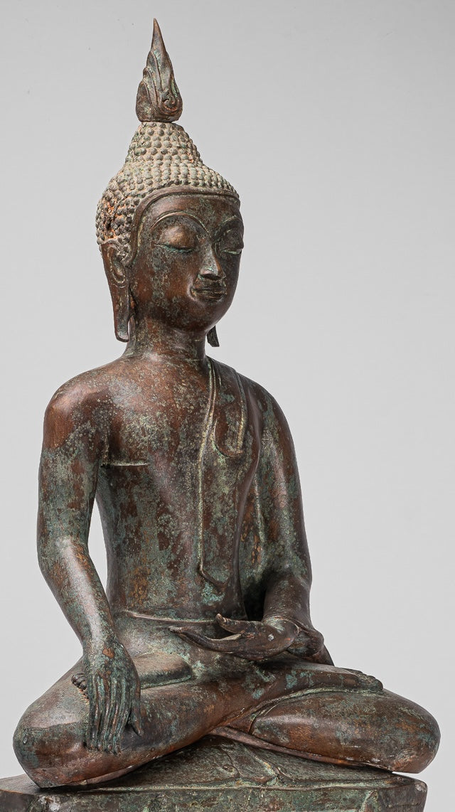 Large Buddha Statue - Antique Thai Style Chiang Rung Seated Enlightenment Buddha Statue - 101cm/40"