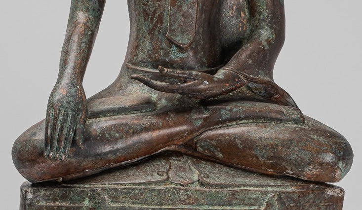 Large Buddha Statue - Antique Thai Style Chiang Rung Seated Enlightenment Buddha Statue - 101cm/40"